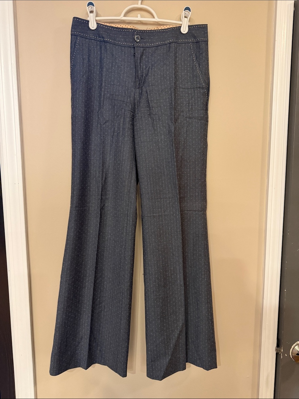 Rebecca Taylor Navy Pinstripe Wide-Leg Dress Pants- 100% wool.